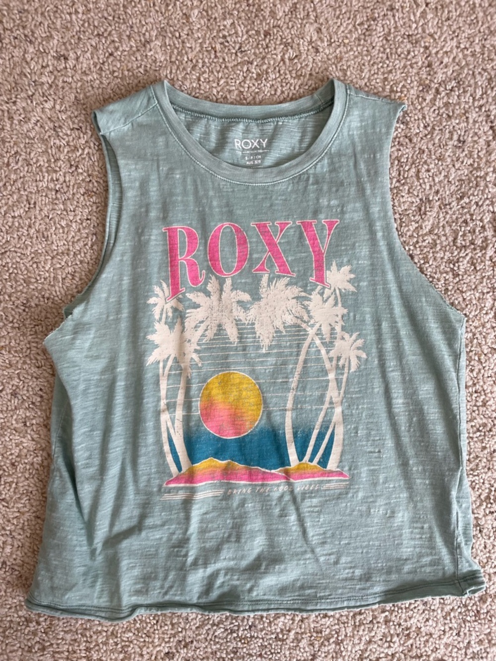 Roxy Seafoam Green Graphic Tank with Pink Logo